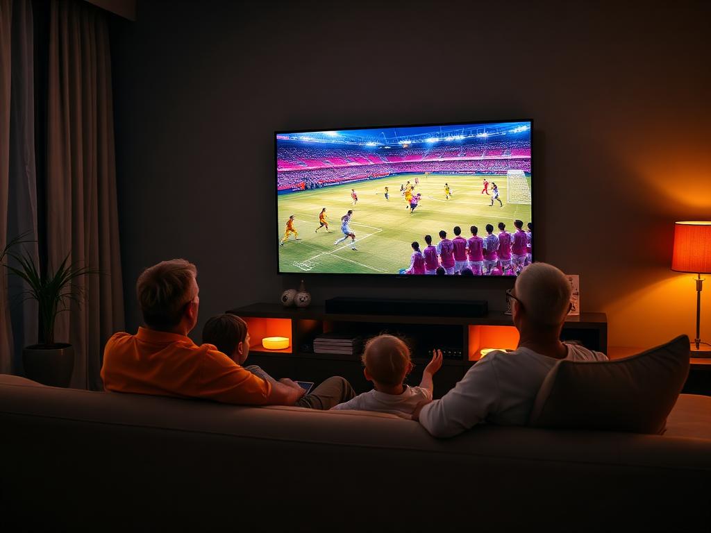 FamÃlia assistindo futebol na TV